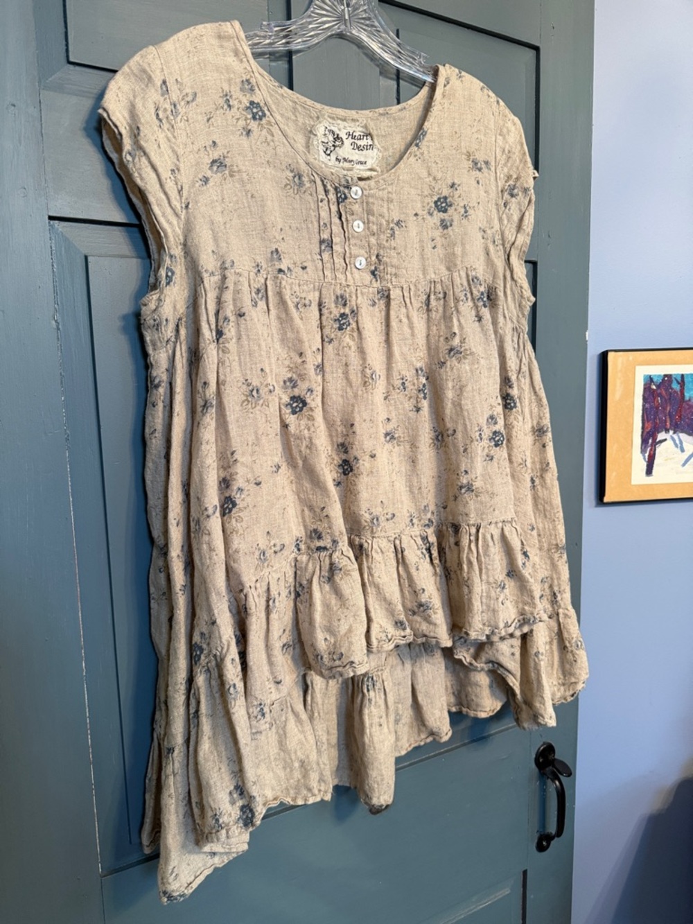 Hearts Desire by Mary Grace Beige Floral Cotton Tunic Top - Picture 4 of 8